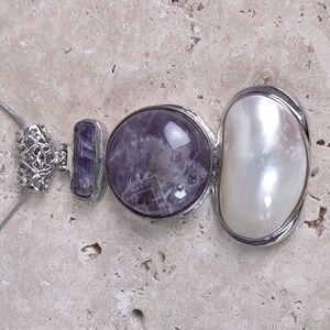Artisan Crafted Amethyst/Quartz/Mabe` Pearl Pendant